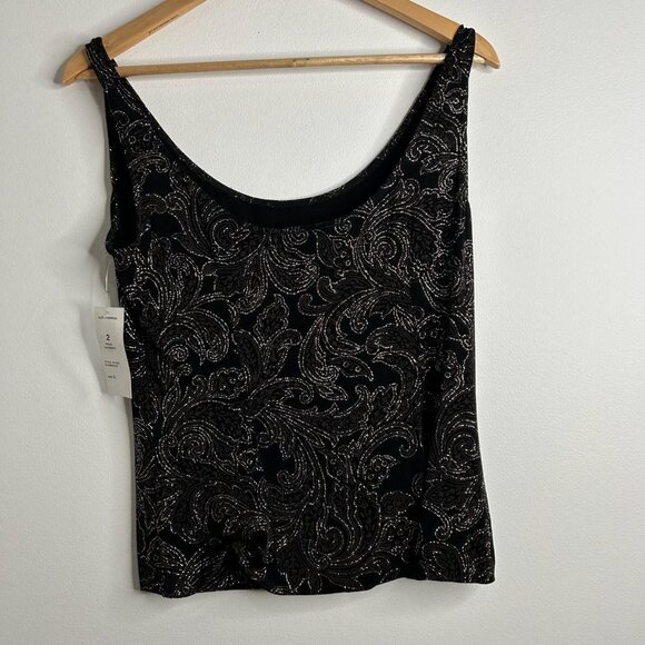 Alex Evenings 2 Piece Jacket Tank Set Womens Large Black Metallic Paisley Slinky - Picture 7 of 16